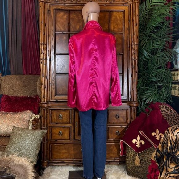 NWOT SheinSXY Fuchsia Stretch Satin Single Button Blazer - Picture 5 of 11